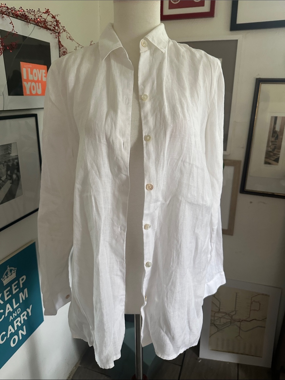J. Jill White Long-Sleeve Button-Up Linen Shirt Small NWOT